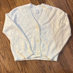 Abercrombie Kids Cream White Diamond Knit V Neck Cardigan Sweater 9/10